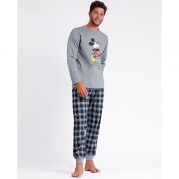 Pijama largo de hombre de punto en color gris con diseño de Mickey Mouse