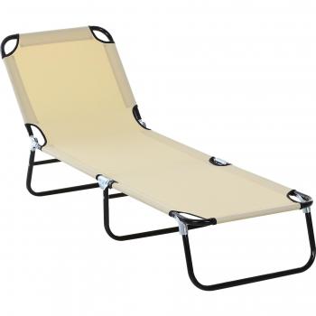 Outsunny Tumbona de Jardín Ajustable 5 Niveles Plegable Beige 85x56x190 cm Reclinable con Ángulo Ajustable de 3 Posiciones Carga 120 kg