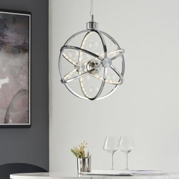 Lámpara colgante Muni, cromo, 7.5W, bolas de vidrio cromado, luz colgante de techo esférico