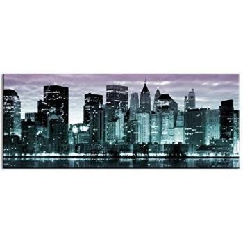 Dsign24 A03696 - Impresión sobre lienzo, diseño panorámico de silueta de Nueva York, 125 x 50 cm, color azul