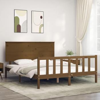 Estructura de cama matrimonio con cabecero madera marrón miel