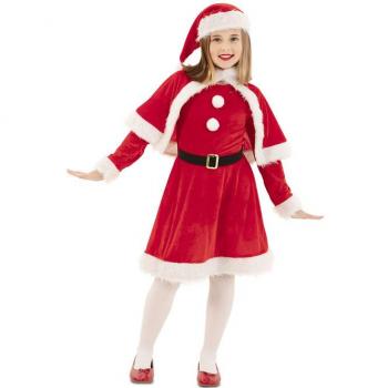 Disfraz de Mamá Noel Clásico para niña con gorro, color rojo, incluye vestido con cinturón y gorro navideño