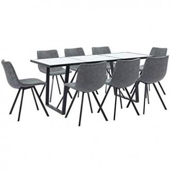 vidaXL Juego de Comedor 9 Piezas de Cuero Sintético Mobiliario Decoración Interior Casa Hogar Robusto Duradero Resistente Funcional Práctico Útil Gris