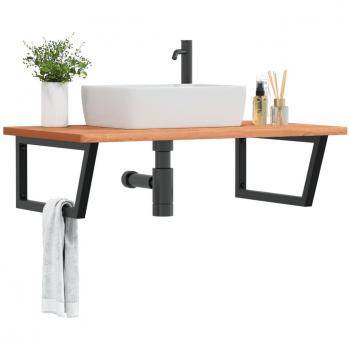 Estante de lavabo de pared de acero y madera maciza de haya Vidaxl Marrón