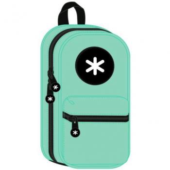 Bolso escolar portatodo antartik forma de mochila con bolsillo y 4 departamentos color menta 230x50x120 mm