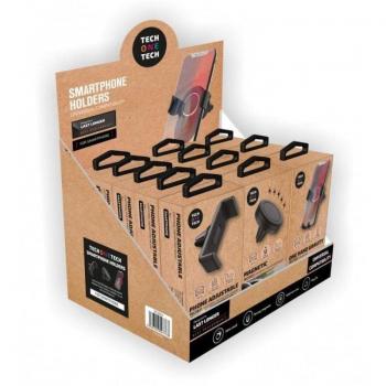 Tech One Tech Expositor de Soportes para Smartphone de Coche TEC2824 con 12 Unidades - Incluye 5x TEC2821 Soporte de Pinza Presión, 4x TEC2822 So
