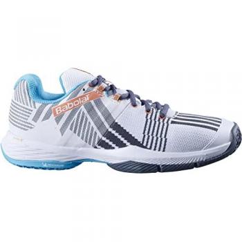 Zapatillas de Pádel Babolat Sensa Blanco Turquesa Mujer, Talla 40.5, Diseño en blanco y turquesa, Ideal para mujeres, Suela específica para pádel, Amortiguación avanzada, Trans