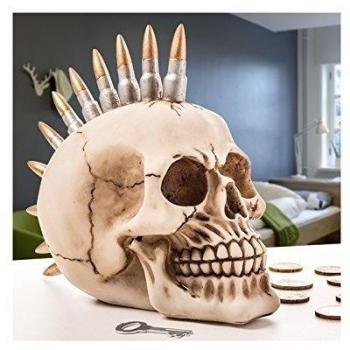Hucha Estilo Punk con Diseño de Calavera y Cresta de Casquillos de Bala, Incluye Tapón y Llave