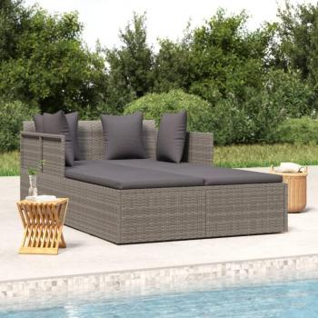 Grey Poly Rattan Sunbed with Cushions 182x118x63 cm