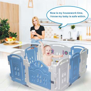 Baby Playpen - Centro de actividades para niños, juego de seguridad en el patio, interior y exterior, con 14 paneles, bolígrafo