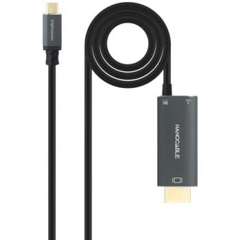Cable Conversor USB-C a HDMI 2.1 8K 60Hz y USB-C PD 100W Nanocable, Aluminio, 1.8 m Negro