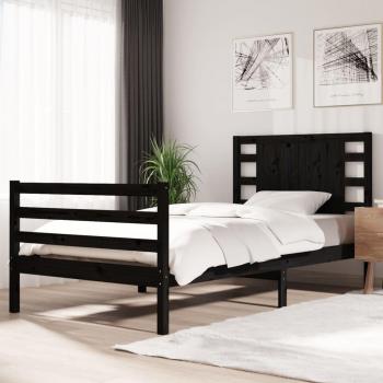 Estructura de cama de madera maciza de pino negra 90x200 cm