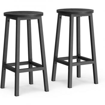 Conjunto de taburetes de bar, juego de 2, sillas redondas para cocina con asientos altos, altura 65 cm, estructura de acero resistente, fácil montaje, estilo industrial