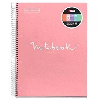 Miquelrius 1 - Cuaderno Espiral Microperforado, Cubierta Cartón Extraduro, Tamaño A4 210 x 297 mm, 4 Taladros, 120 Hojas de 90 g/m² y 5 Franjas de Color, Cuadrícula de 5 x 5 mm, Color Rosa