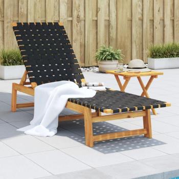 vidaXL Acacia Wood and Fabric Sun Lounger - Black