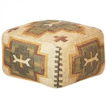 Pouffe Cuadrado Geométrico Multicolor de Yute y Lana 50 x 50 x 30 cm Estilo Boho Moderno Reposapiés Imbottito