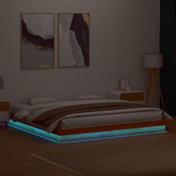 Cama LED de madera maciza de pino marrón cera 200x200 cm con estructura y características similares a la cama LED de 120x200 cm Vidaxl