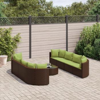 9-Piece Brown Poly Rattan Garden Sofa Set with Cushions
