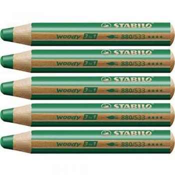 Lápiz acuarelable Stabilo Woody verde oscuro 5 unidades