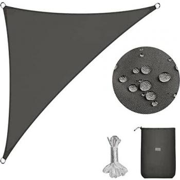 Sekey Toldo Vela de Sombra Impermeable 5x5x7m Triangular Protección Rayos UV, Resistente al Desgarro, para Terraza Balcon Patio Exteriores Jardín, con Ojales y Cuerdas de Fijación, Gris Claro