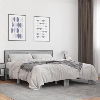 Cama de madera gris 160x200 cm con estructura de metal multicapa Sonoma