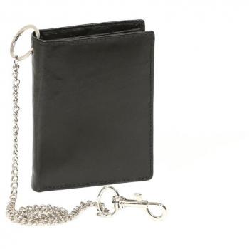 Biker Cartera sin aplicación Trucker Motociclista Monedero con la Cadena de Cromo para señores y señoras LEAS, Piel auténtica, Negro - ''LEAS Chain-Series''