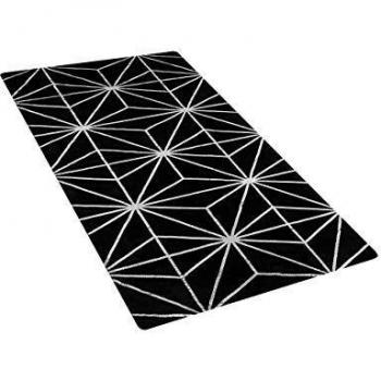 Alfombra de Viscosa Negra con Patrón Geométrico Plateado 80 x 150 cm Tejida a Mano Estilo Glam Moderno Sibel