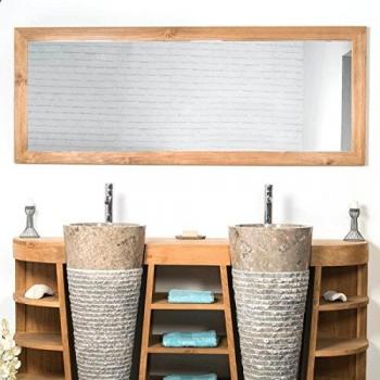 Espejo Rectangular Grande de Teca Maciza Wanda - 180 x 70 cm - Marrón - Decoración para Baño