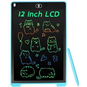 Coolzon Tableta de Escritura Color LCD 12 Pulgadas, Pizarra Digital Infantil, Portátil Tableta Gráfica Dibujo Borrable para niños y Adultos con Botón de Bloqueo para Hogar Escuela Oficina, Azul