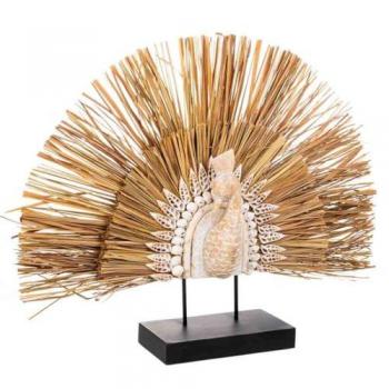 Figura Decorativa Pavo Real Alexandra House Living Negro Natural Madera Hierro Algas Marinas 53 x 12 x 64 cm
