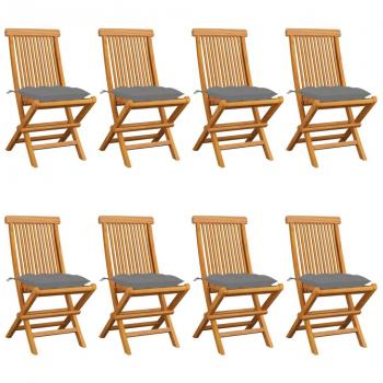 8-Piece Solid Teak Garden Chair Set with Grey Cushions
