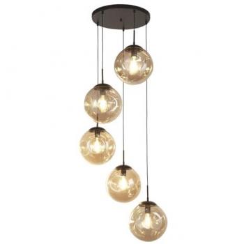 Araña Contemporánea Punch 5 Luces Múltiples, Negro, Gota, Copa Perforada de Champán, Acero Negro, Cristal E27
