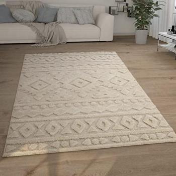 Alfombra Pelo Largo Shaggy Efecto 3D Étnica Boho Vintage Suave 120x160 cm, Color: Crema 6