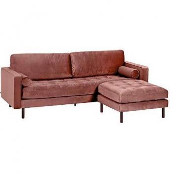 Kave Home - Sofá Debra 3 plazas con reposapiés Terciopelo Rosa 222 cm