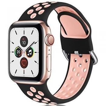 CeMiKa Correa Compatible con Apple Watch Correa 38mm 40mm 41mm 42mm 44mm 45mm, Silicona Deporte Correa con Compatible con iWatch Series 7 6 5 4 3 2 1 SE, 38mm/40mm/41mm-S/M, Negro/Rosa