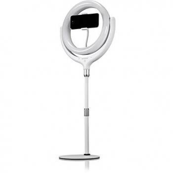 Bresser Anillo de luz con trípode, Soporte para teléfono móvil y regulador de Intensidad para iluminar vídeos, Retratos y Fotos de Productos, Color Blanco