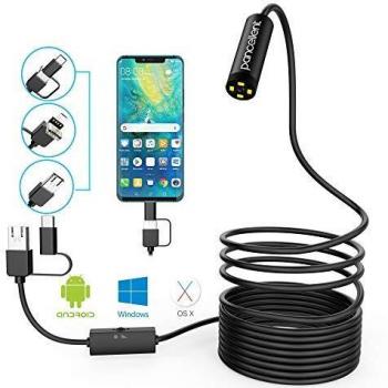 pancellent Auto Focus Endoscope 1944P HD Cámara con boroscopio Cámara de inspección de 5.0 megapíxeles con Cable semirrígido Snake CAM para Mac Windows Android