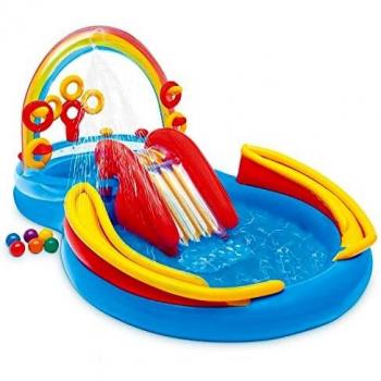 Intex 57453NP - Centro juegos hinchable arcoiris 297 x 193 x 135 cm, 206 y 175 litros