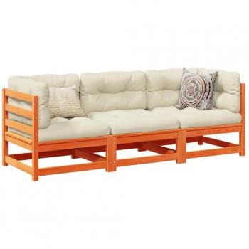 3-Piece Outdoor Sofa Set with Cushions Wax Brown Solid Pine Wood