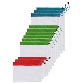 OUNONA Bolsas Compra Reutilizables Ecológicas Bolsa de Malla para Almacenamiento Fruta Verduras Juguetes Lavable y Transpirable 3 Diversos Tamaños 12 Unidades