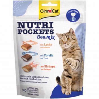 GimCat Nutri Pockets Sea Mix Snacks para Gatos con Salmón, Trucha y Camarón (150 g)