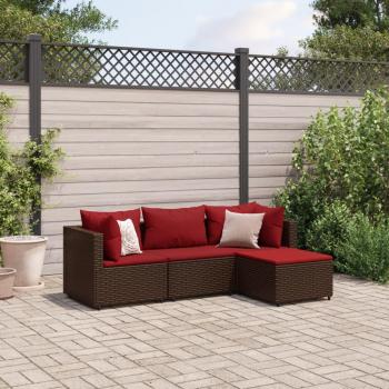 4 Piece Brown Poly Rattan Garden Lounge Set with Cushions