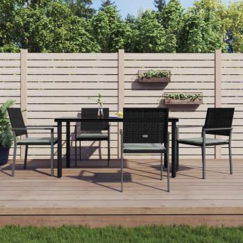 5-Piece Outdoor Dining Set with Cushions in Poly Rattan and Steel