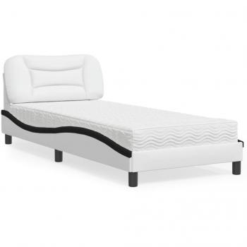 Cama con colchón de cuero sintético blanco y negro 90x190 cm Vidaxl