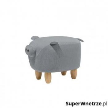 Puf Infantil Cerdo de Tela Gris Claro con Patas de Madera - Reposapiés Piggy