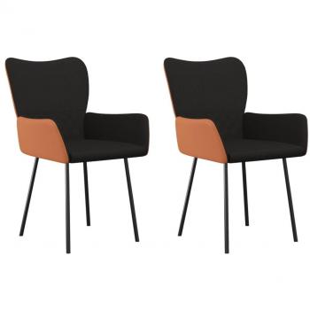 Black Fabric and Faux Leather Dining Chairs - Set of 2