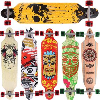 Longboard Skateboard MARONAD drop through Race Cruiser ABEC-11 Skateboard 104x24 cm Streetsurfer patinar FUN, Modell Streetsurfer - Dripping Skull