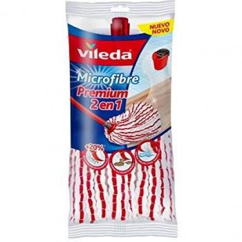 Vileda Microfibras Premium 2 En 1 Recambio para Fregona, Cabezal Universal con Microfibras y Poliamida, Color Rojo y Blanco - 1 Unidad