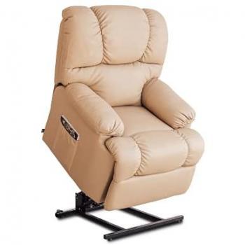 Sillón Relax Masajeador Levantapersonas Astan Hogar con Reclinación Eléctrica y Termoterapia, Color Marrón Claro, Piel Sintética