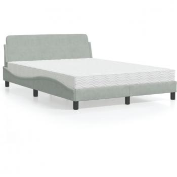 Cama con colchón terciopelo gris claro 140x190 cm